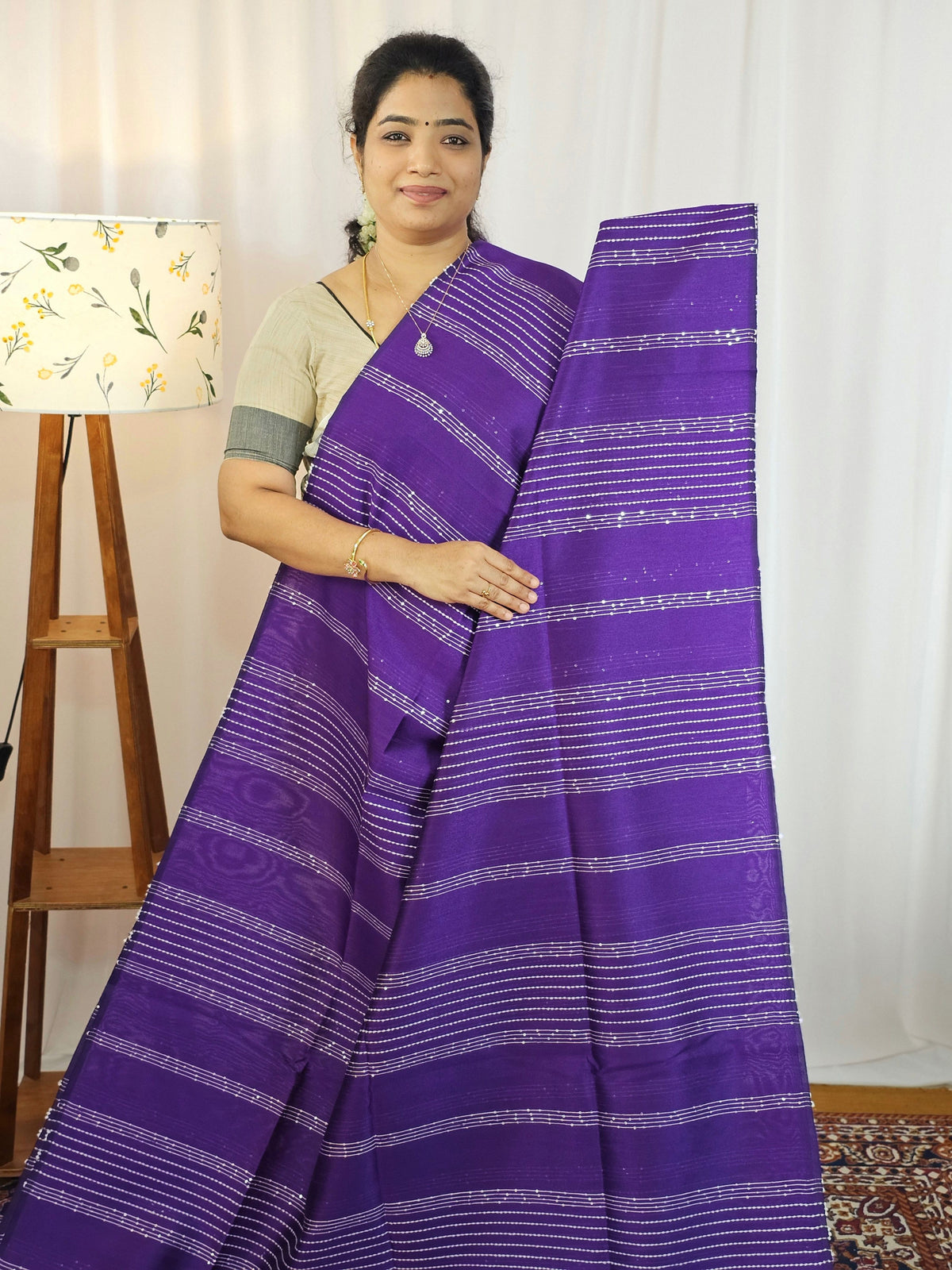 Semi Raw Silk Saree - Purple with Blue