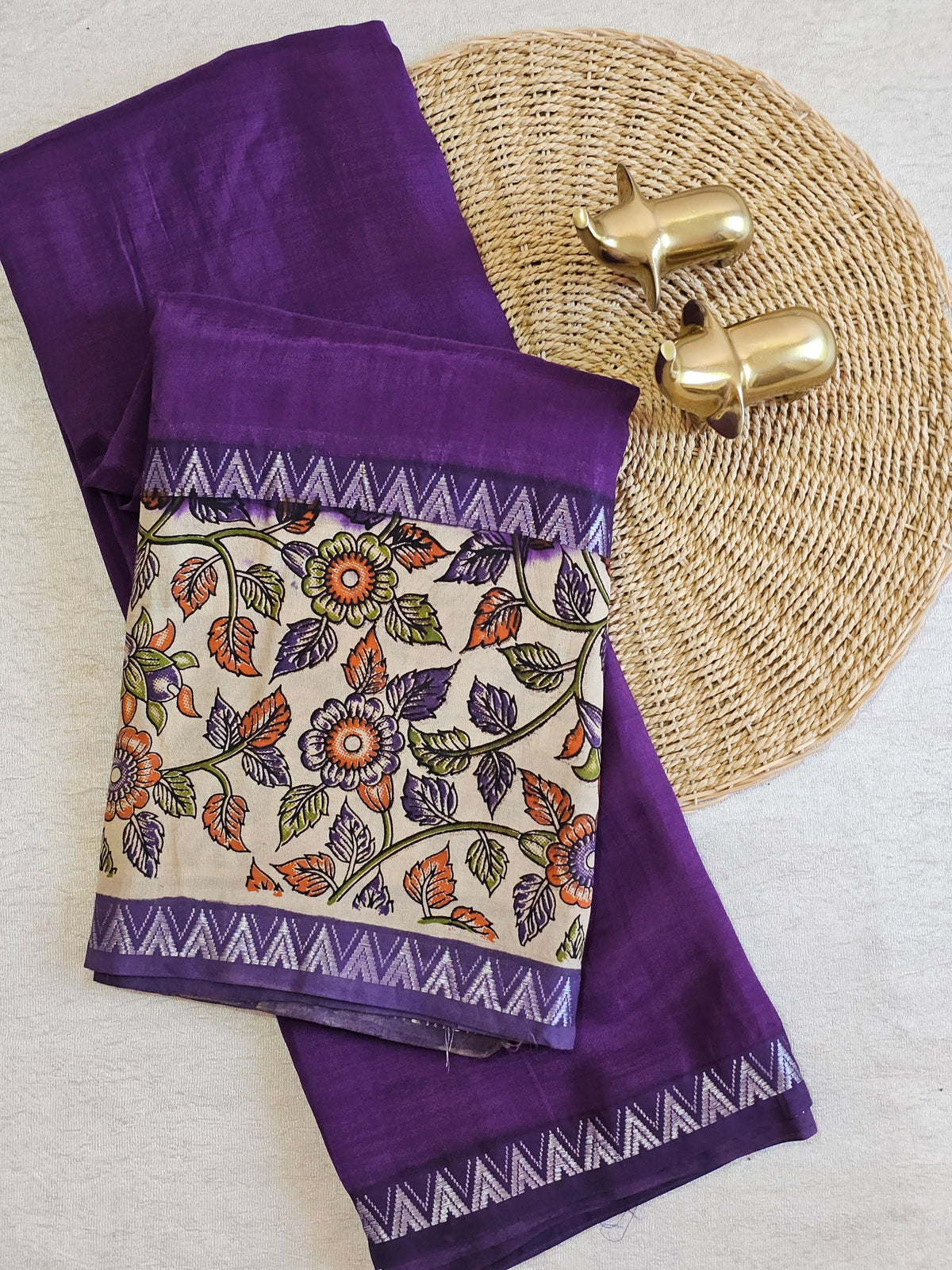 Chennuri Silk With Gap Border Kalamkari Sarees - Purple