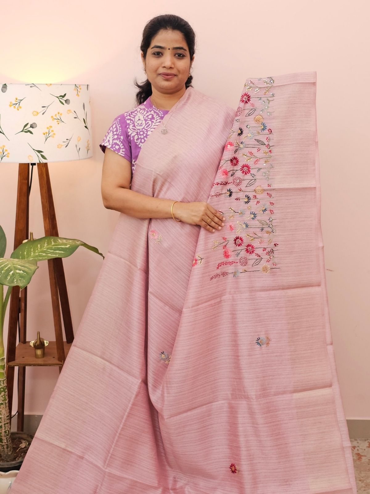 Premium Soft Linen Tissue with Hand Emboridery - Purple