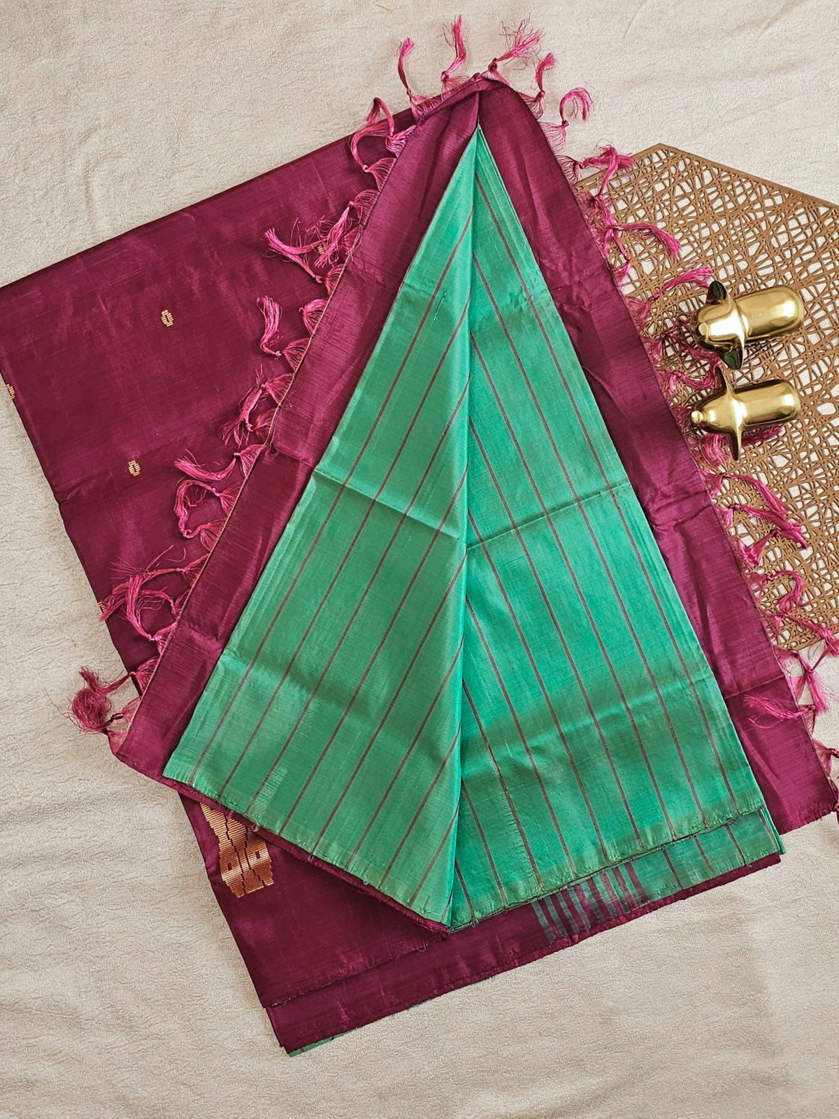 Green with Maroon Chinnalampattu Saree with Blouse