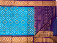 Sky Blue with Purple Pochampally Ikkat Silk Cotton (SICO Pattu)