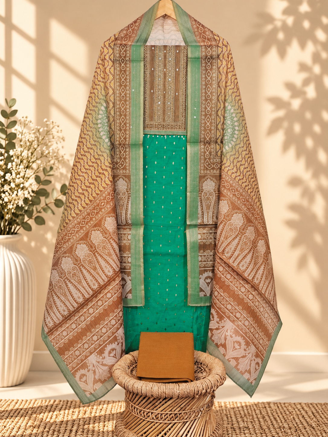 Silk Unstitched Salwar - Sea Green