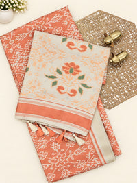 Patola Inspried Semi Tussar Saree  - Pastel Orange