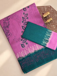 Pure Cotton with Checks Hand Block Prints - Pink with Sea Green