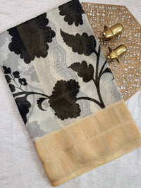 Premium Soft Semi Tussar Kota Weaving with Digital Prints - Cream with Yellow