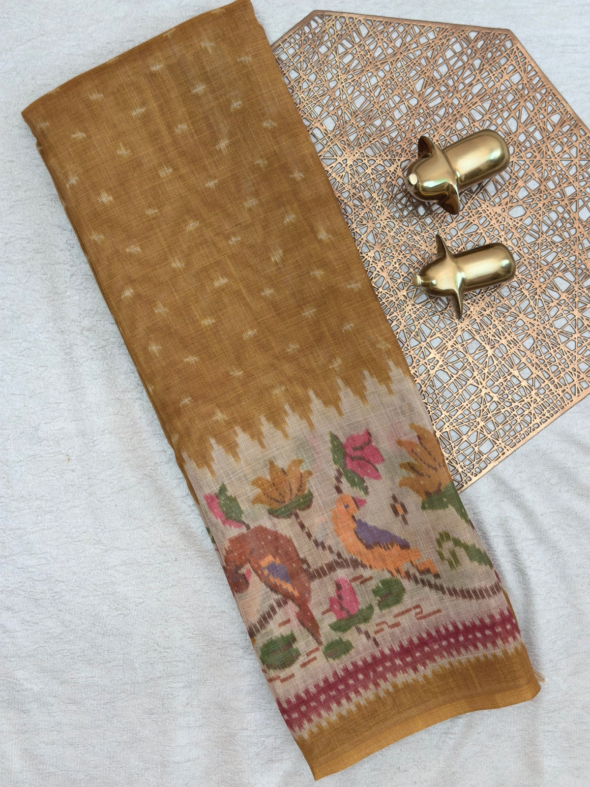 Linen Tissue with Digital Printed Sarees -  Musterd Yellow