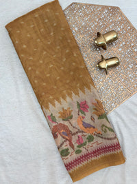 Linen Tissue with Digital Printed Sarees -  Musterd Yellow