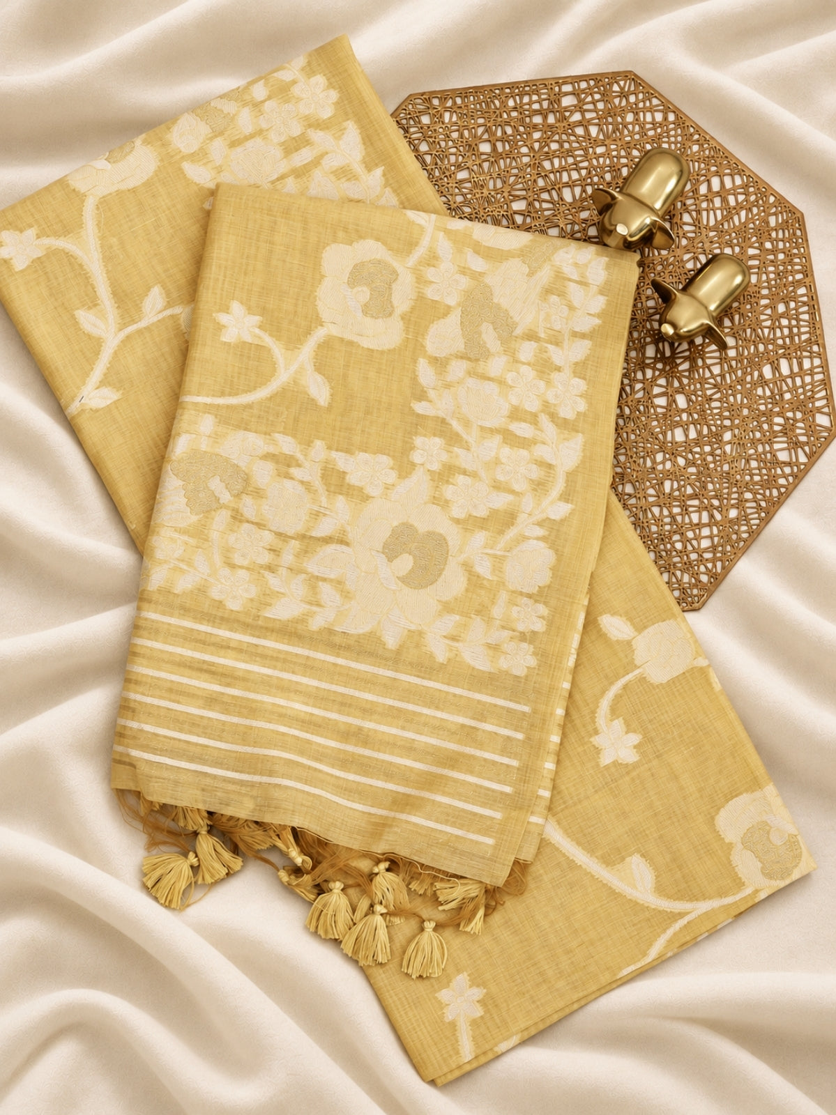 Soft Cotton with Weaving Floral Pattern  - Yellow