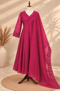 Premium Mul Chanderi 3 pcs Salwar Suit - Rani Pink