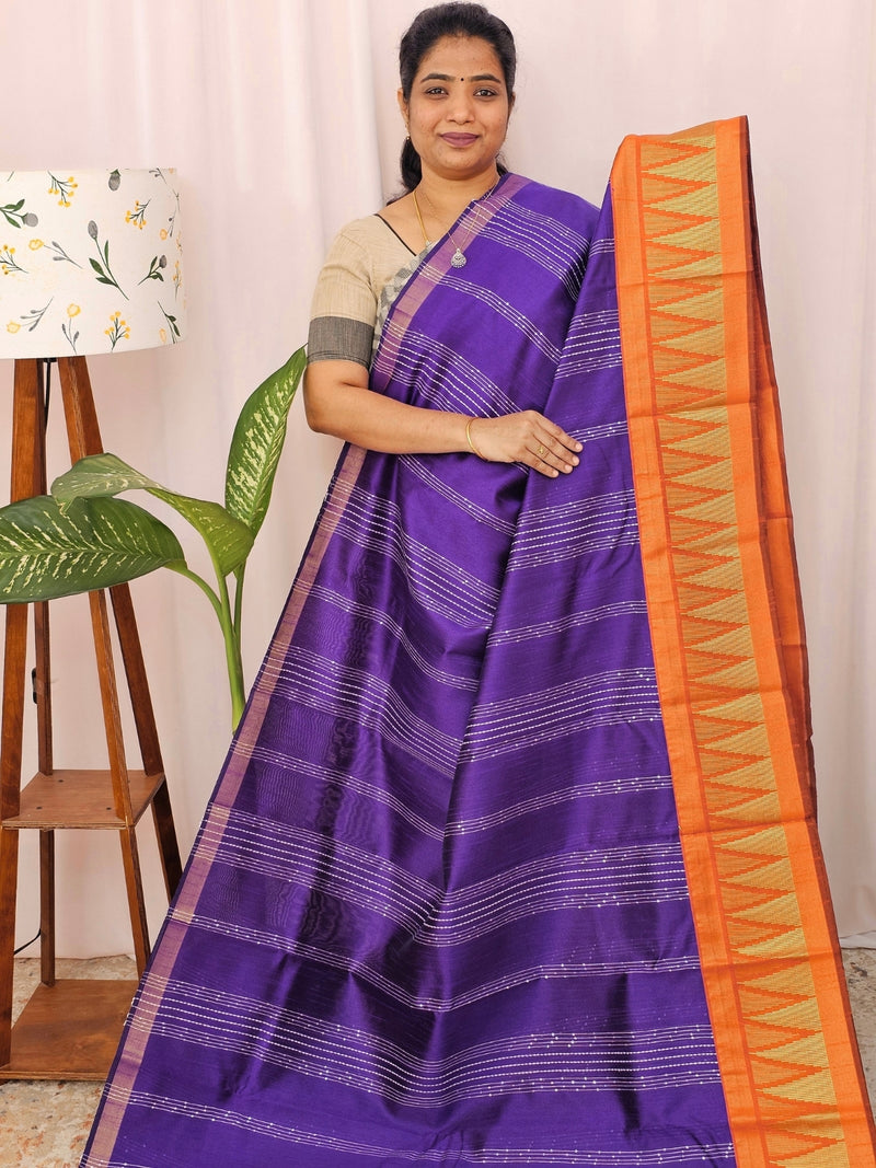 Semi Raw Silk Saree - Purple with Orange