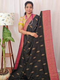 Jute Banarasi Silk Saree - Black with Pink