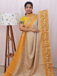 Premium Semi Tussar with  Heavy Floral Emboridery Saree - Yellow