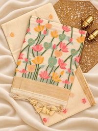 Semi Kota with Jamdani Saree - Cream