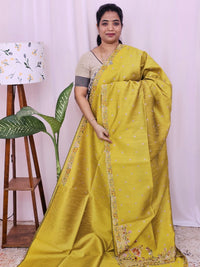 Raw Silk with Emboridery - Yellow