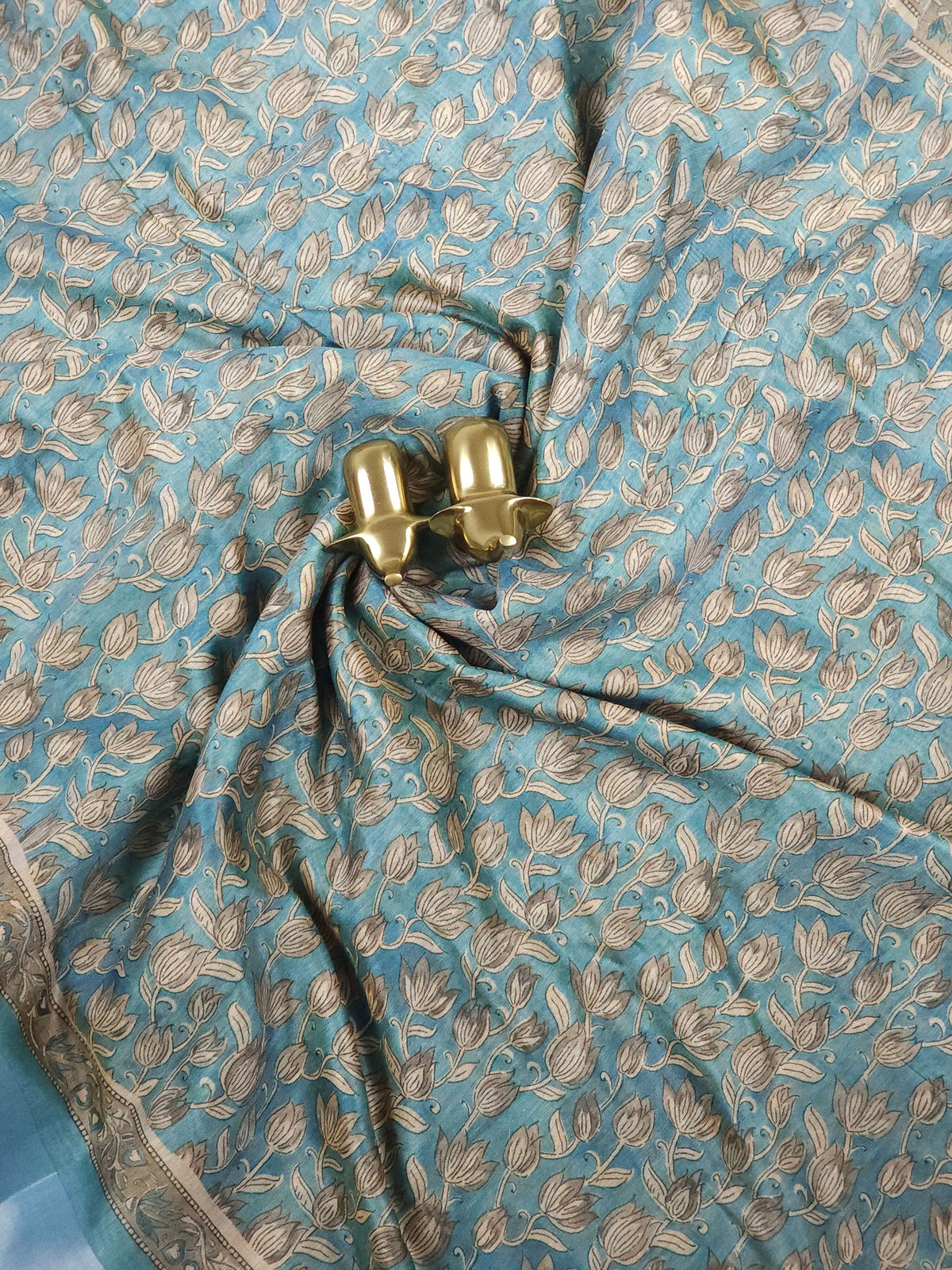 Soft Semi Tussar with Digital Prints - Blue