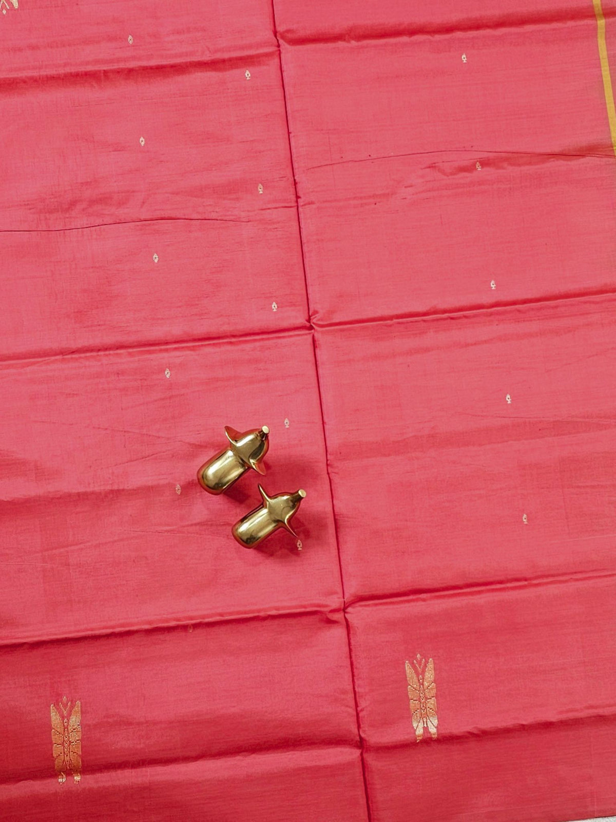 Chinnalampattu Saree with Blouse - Peachish Orange with Green
