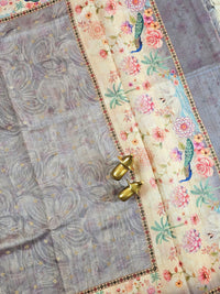 Unique Semi Tussar with Zari Weaving Butti - Grey