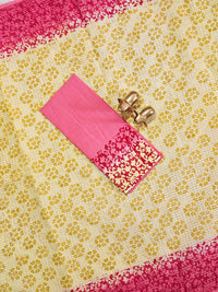 Pure Cotton with Checks Hand Block Prints - Sandal with Dark Peach