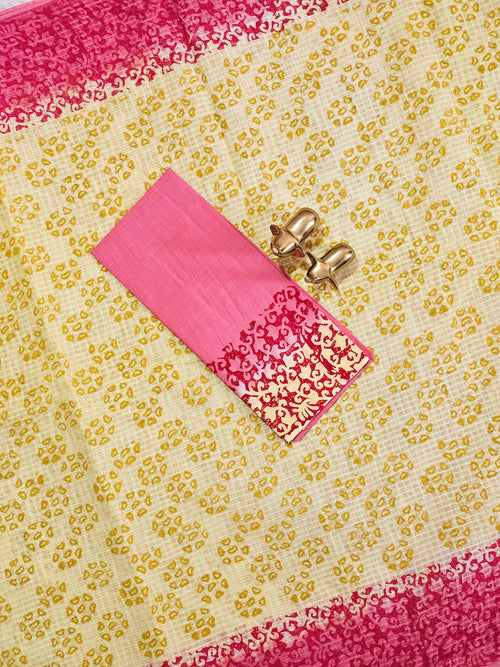 Pure Cotton with Checks Hand Block Prints - Sandal with Dark Peach