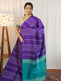 Semi Raw Silk Saree - Purple with Blue