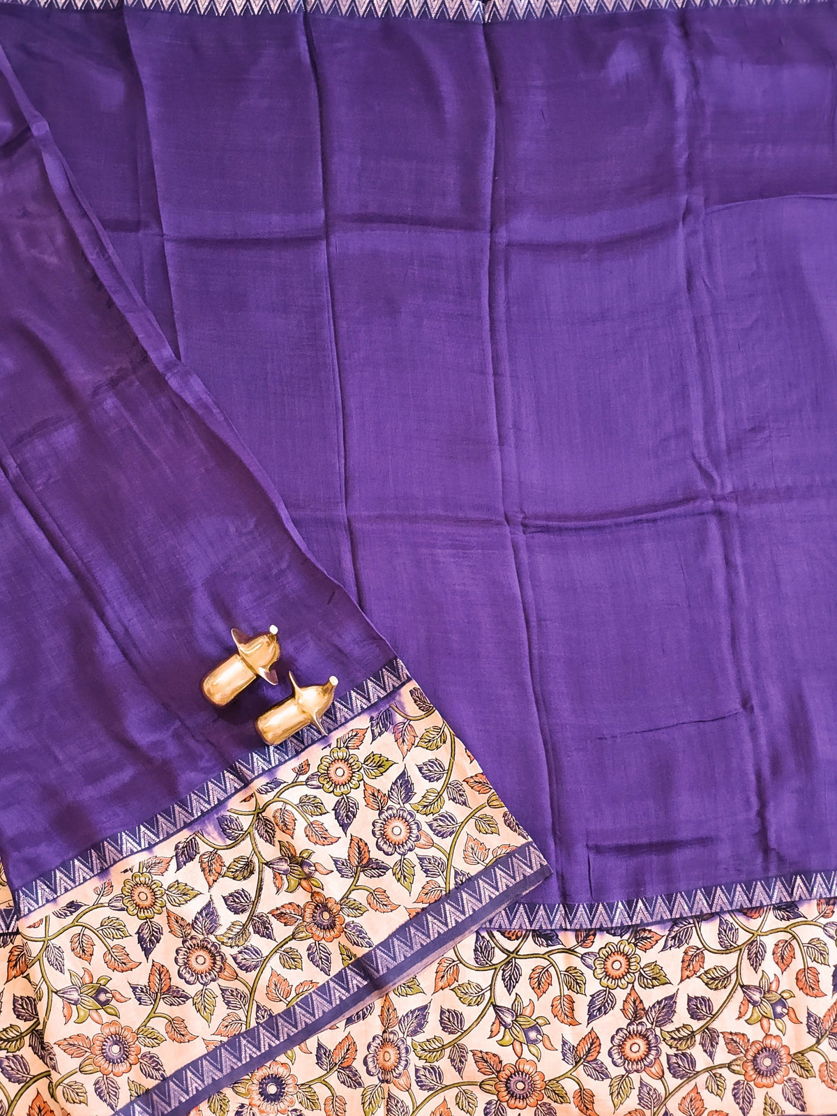 Chennuri Silk With Gap Border Kalamkari Sarees - Purple
