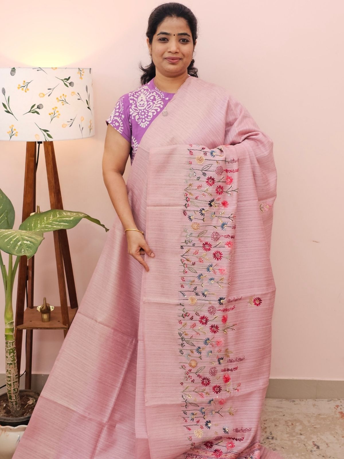 Premium Soft Linen Tissue with Hand Emboridery - Purple