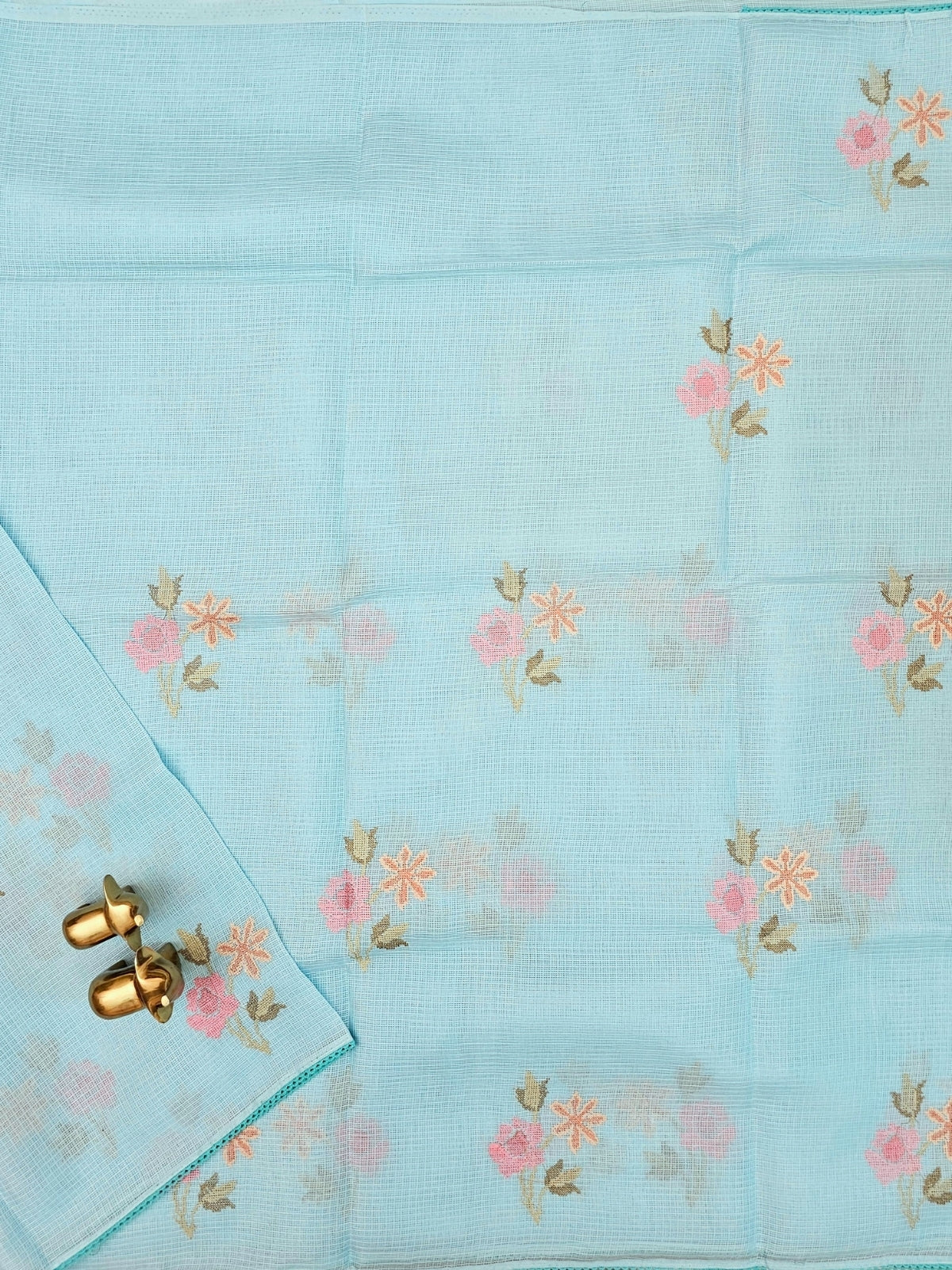 Premium Kota Weaving Saree - Pastel Blue