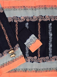 Pure Cotton with Hand Block Prints - Dark Blue with Orange