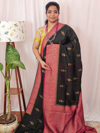 Jute Banarasi Silk Saree - Black with Pink