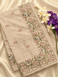 Premium Semi Tussar Zari Woven with Beautiful Emboridery Saree - Cream with Onion Pink