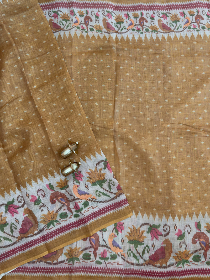Linen Tissue with Digital Printed Sarees -  Musterd Yellow