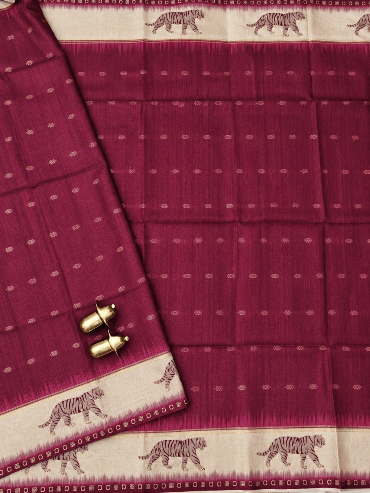 Soft Semi Tussar with Digital Prints and Beautiful Aari Work - Maroon with Cream