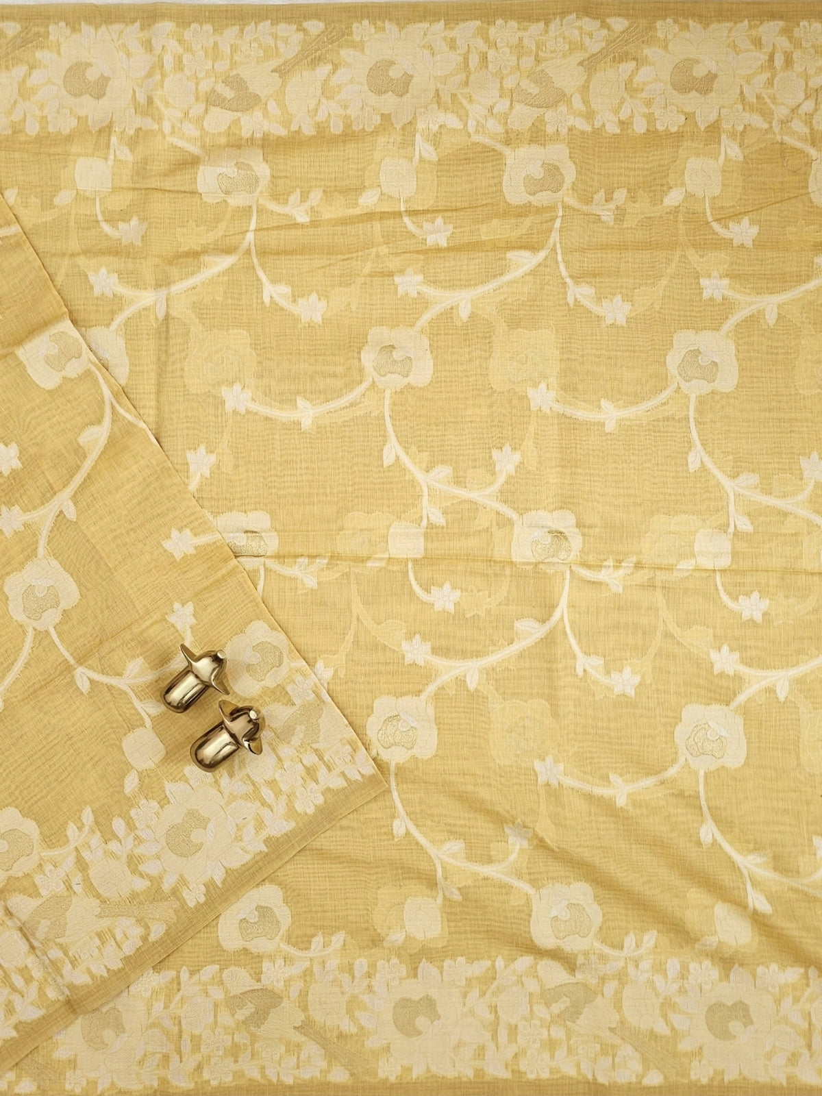 Soft Cotton with Weaving Floral Pattern  - Yellow