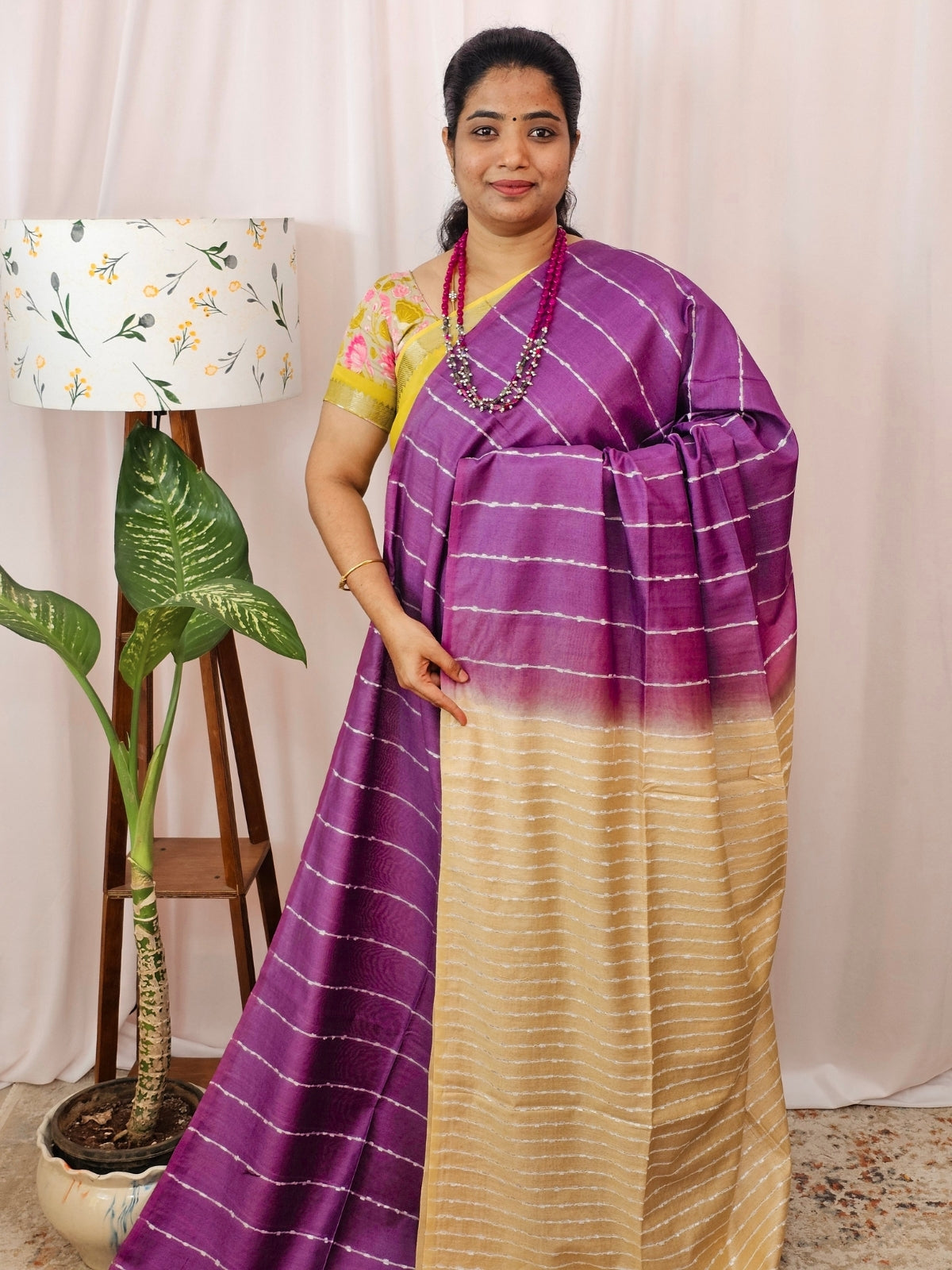 Bhagalpuri Fancy Sarees Magenta Pink  with Cream