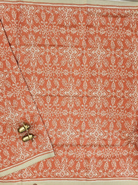 Patola Inspried Semi Tussar Saree  - Pastel Orange