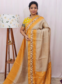 Premium Semi Tussar with  Heavy Floral Emboridery Saree - Yellow