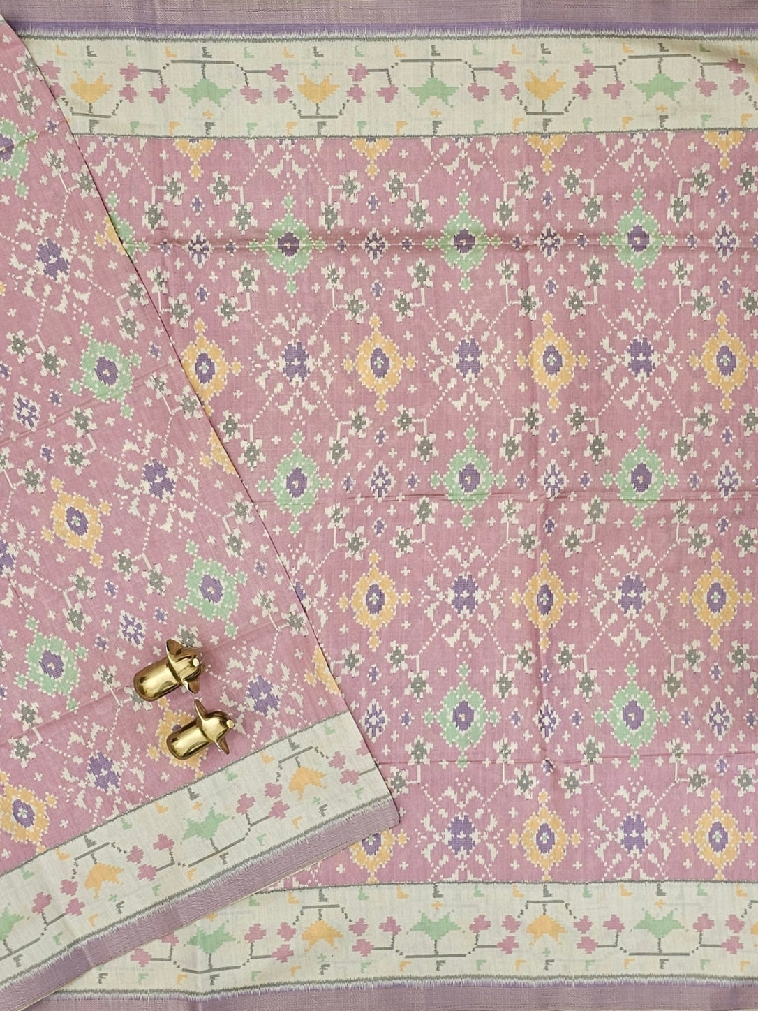 Patola Inspried Semi Tussar Saree  - Pastel Onion Pink