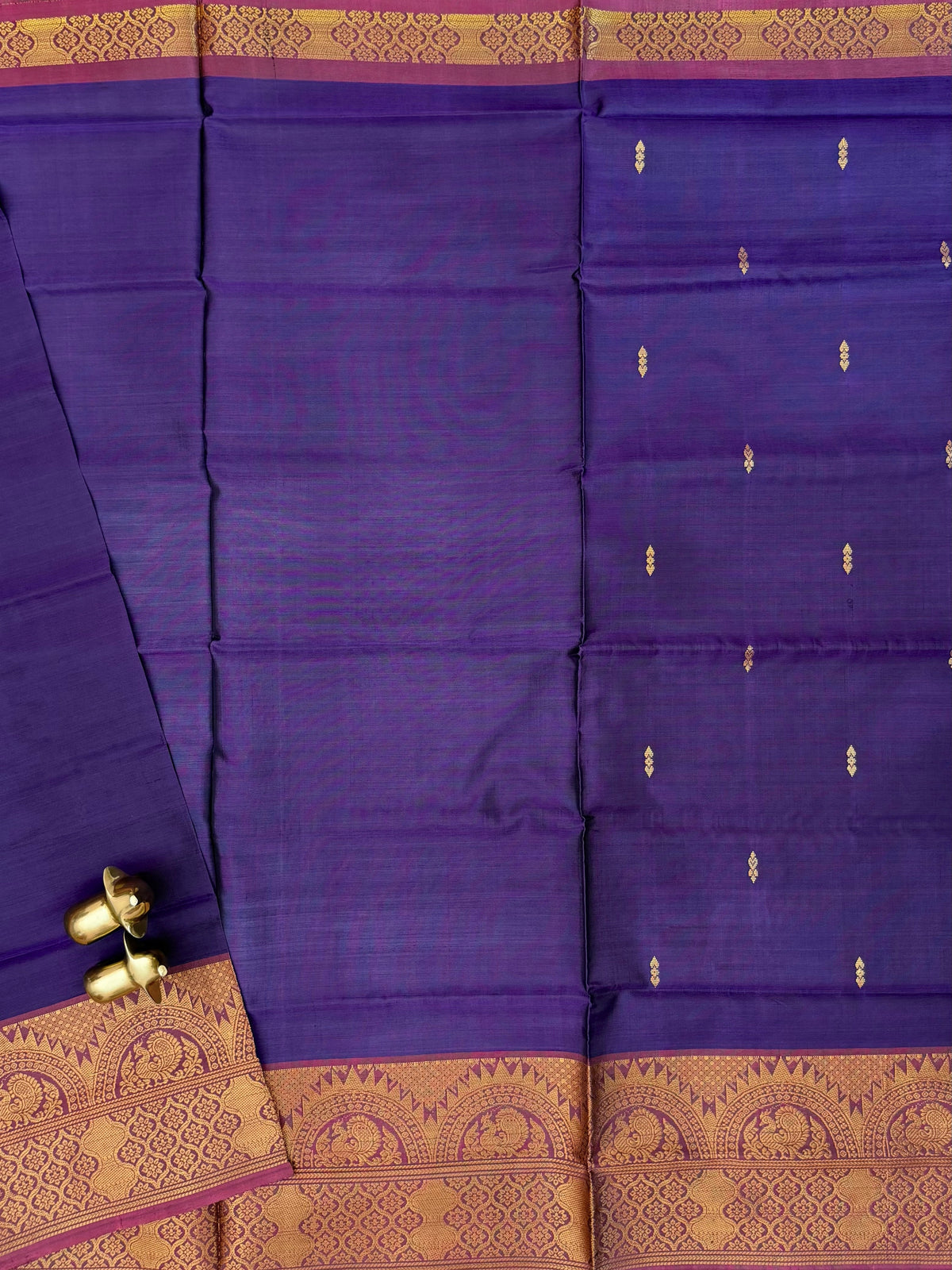 Dark Orange with Blue Chinnalampattu Big Border Saree