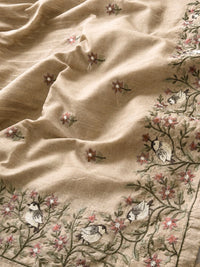 Premium Semi Tussar Zari Woven with Beautiful Emboridery Saree - Cream with Onion Pink