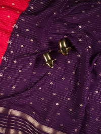 Georgette with Zari Woven Border Saree - Red with Purple