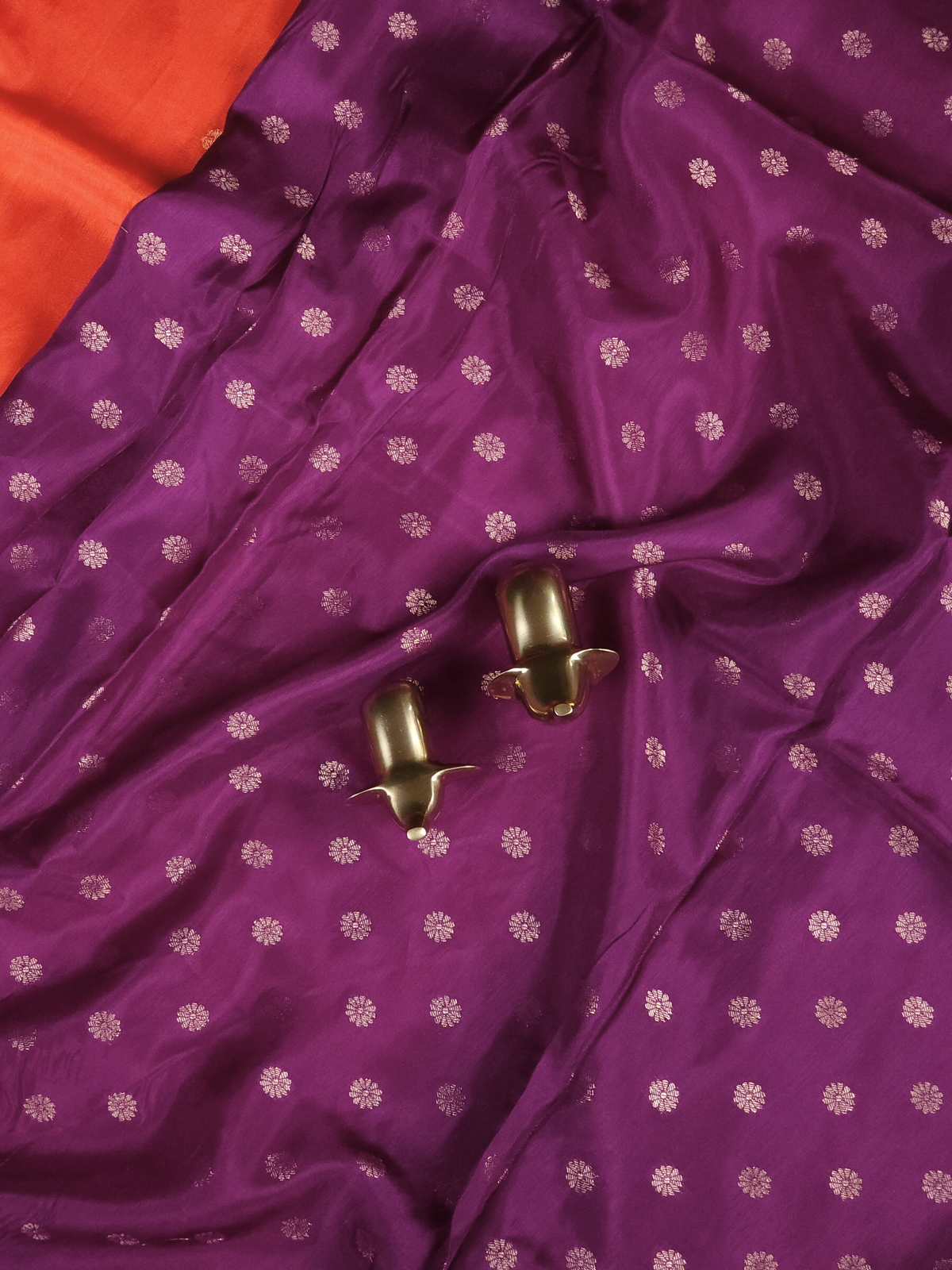 Semi Mysore Crepe Silk Saree - Orange with Prple