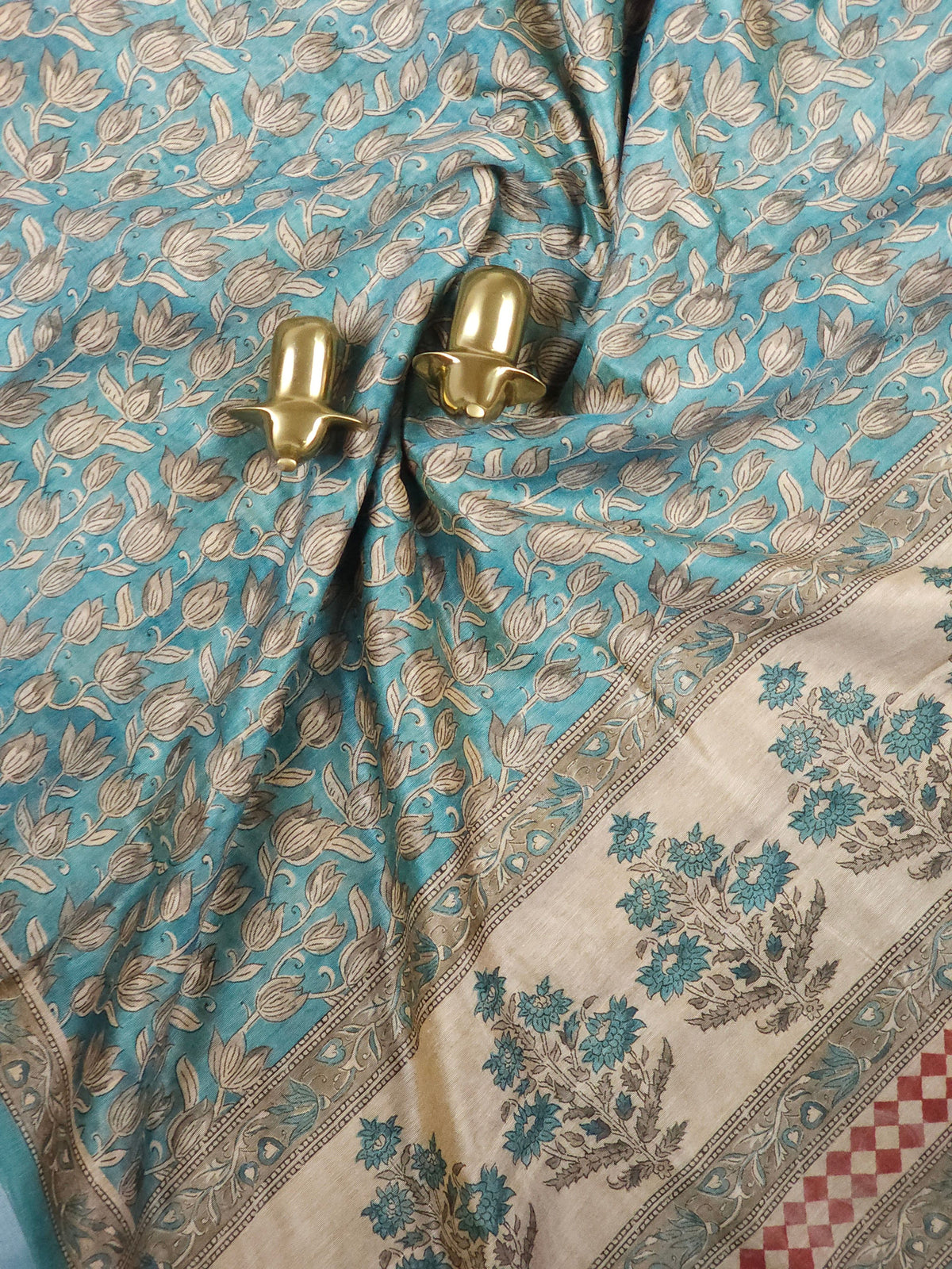 Soft Semi Tussar with Digital Prints - Blue