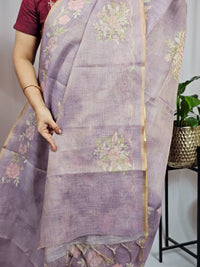 Linen Tissue with Aari Work - Lavender