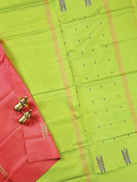 Chinnalampattu Saree with Blouse - Peachish Orange with Green