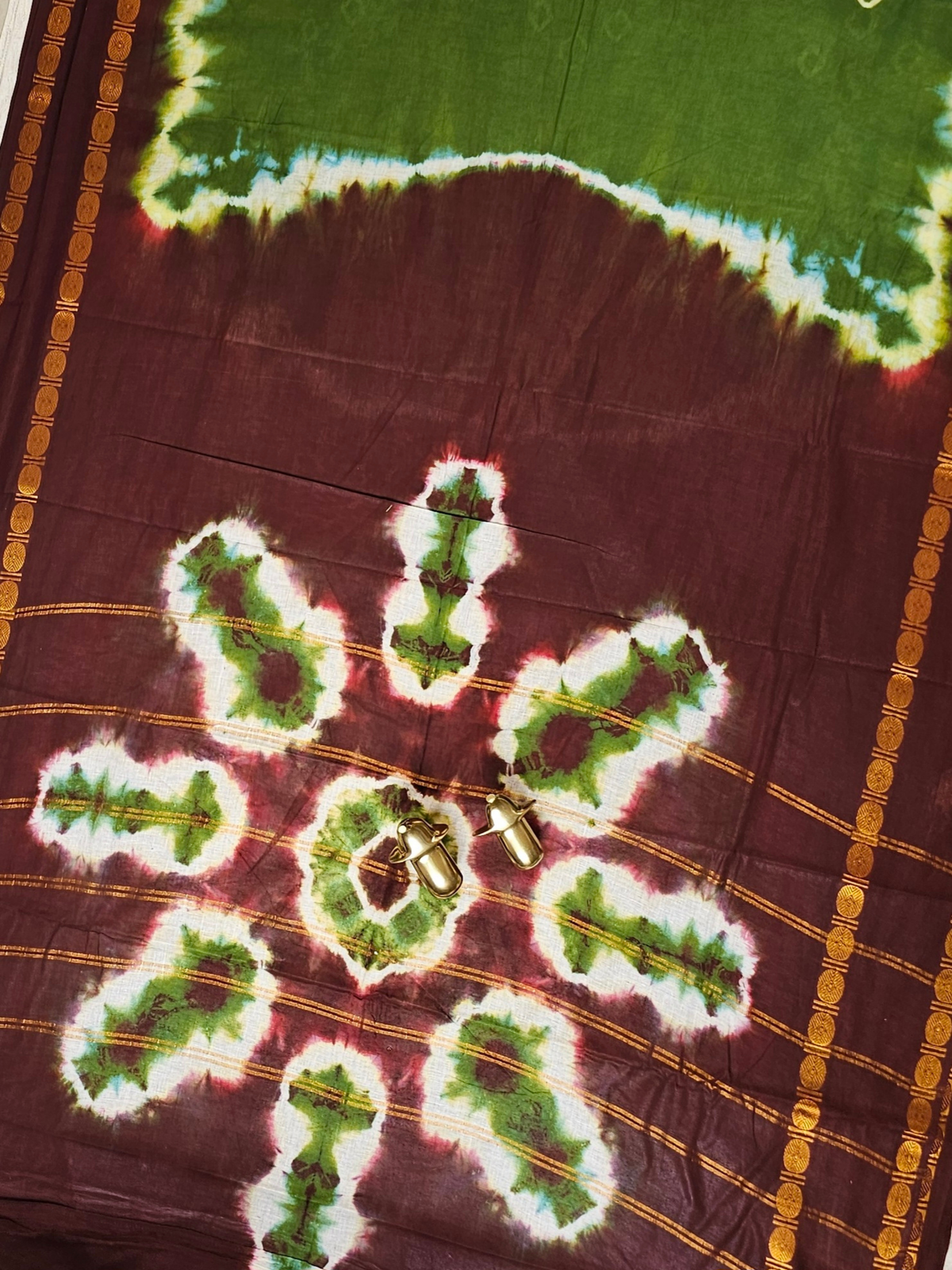 Madurai Sungadi Cotton Saree - Green with Brown