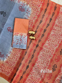 Pure Cotton with Hand Block Prints - Grey with Brown