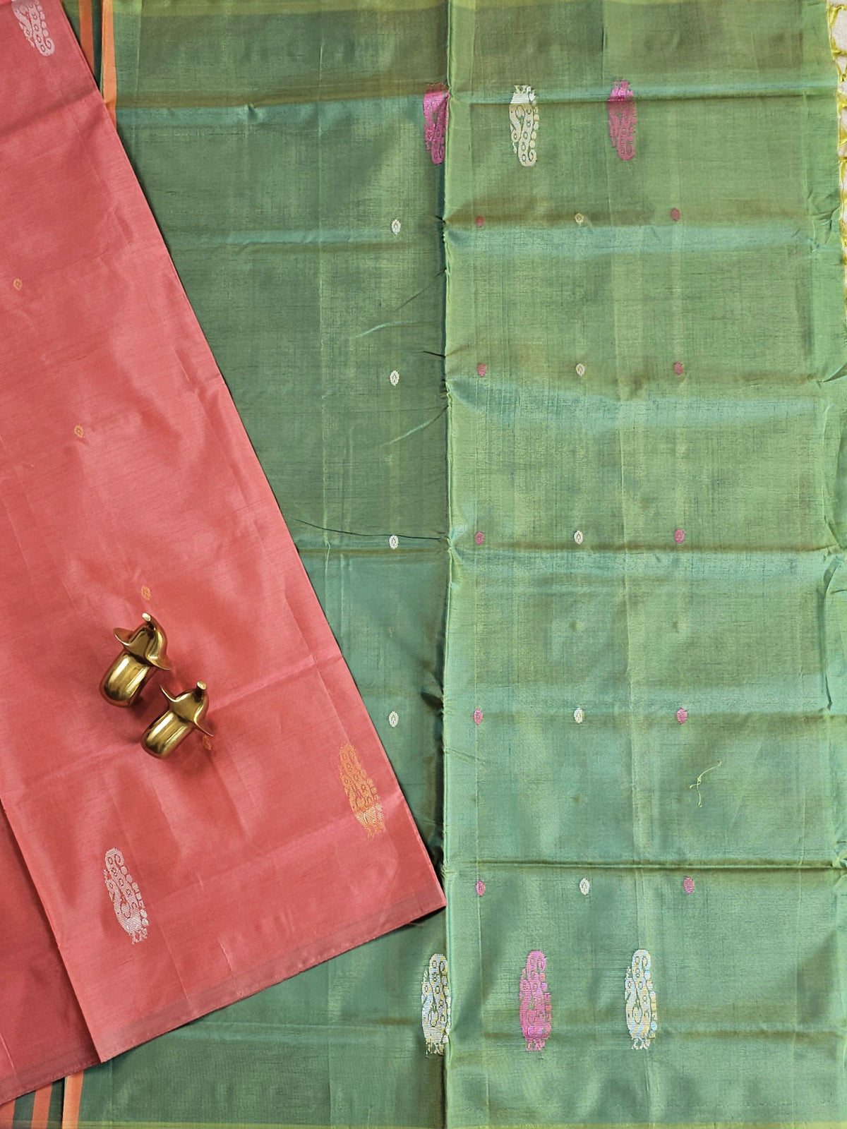 Chinnalampattu Saree - Peach with Green