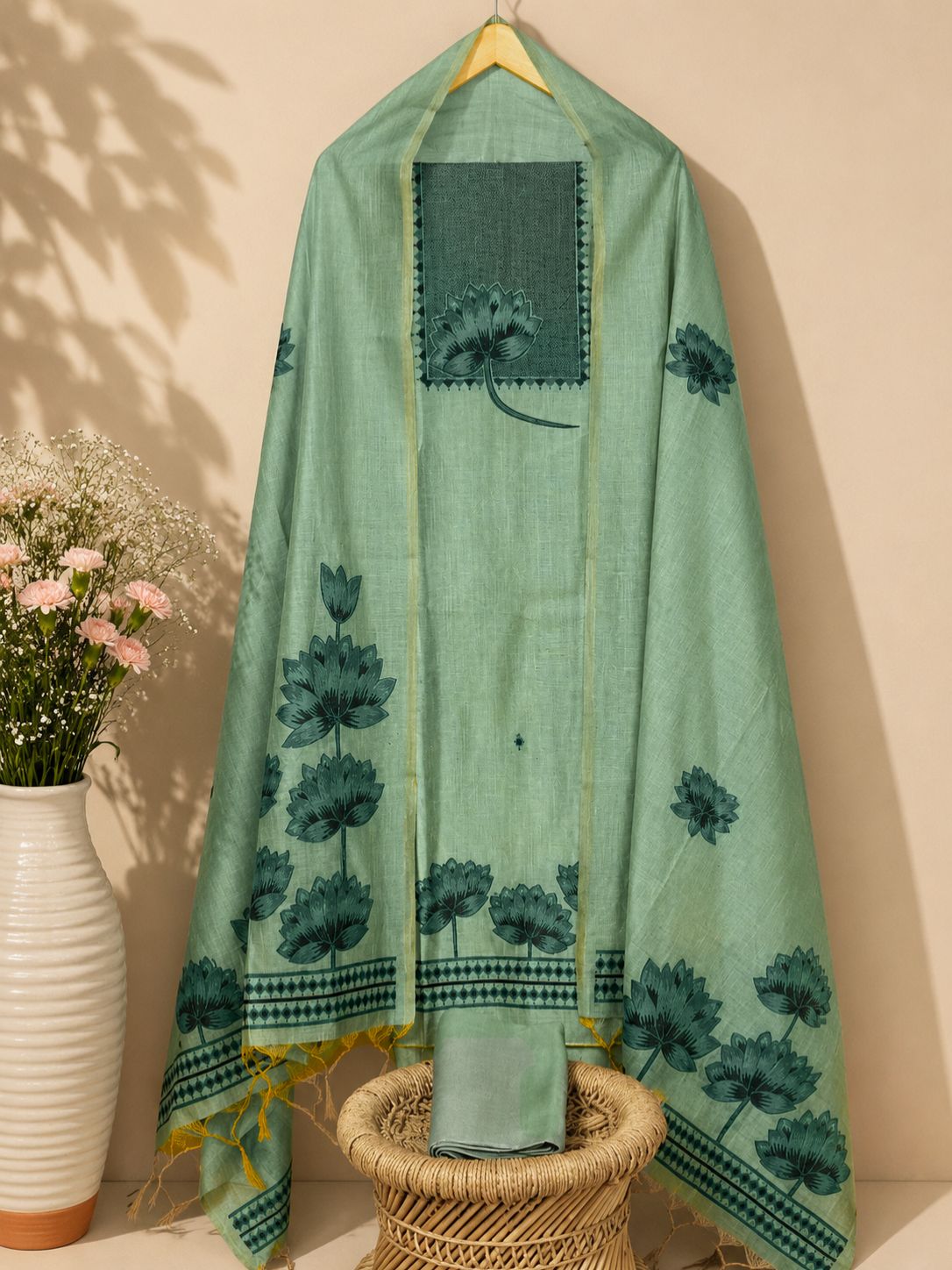 Cotton Jamdani Unstitched Salwar Set – Sea Green