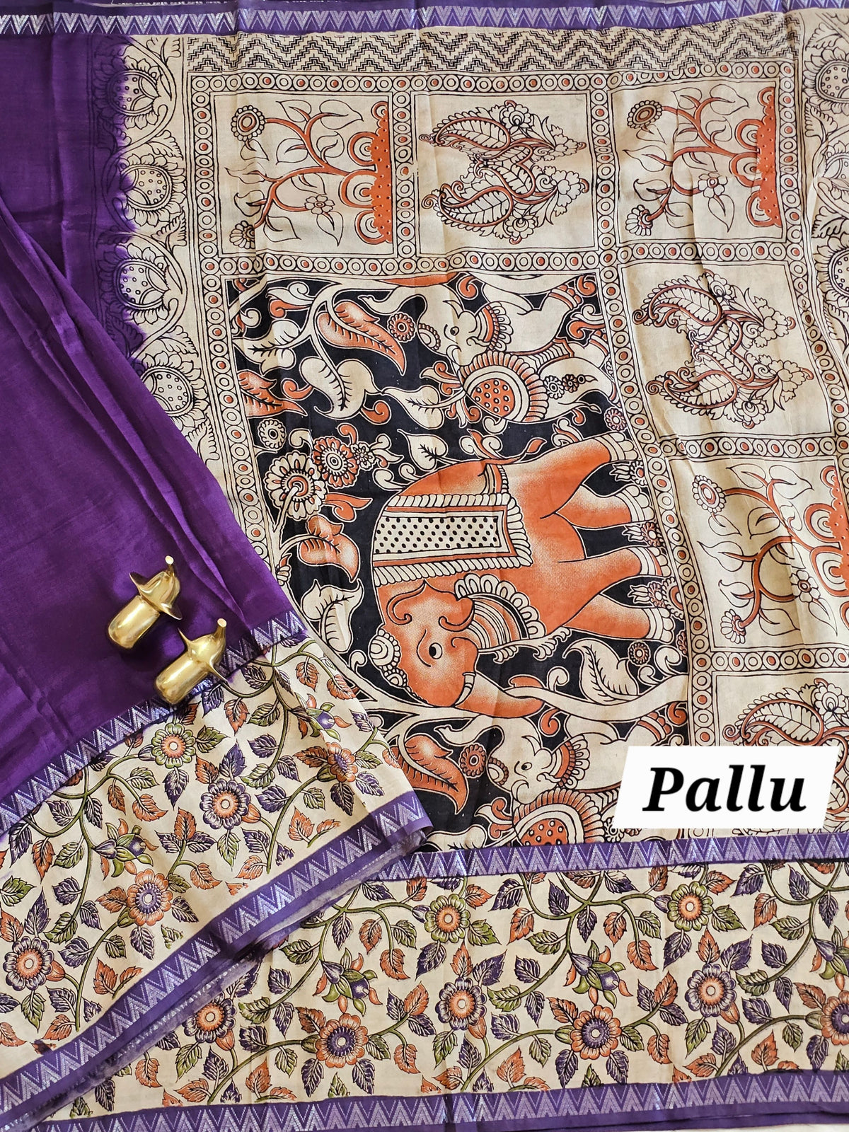Chennuri Silk With Gap Border Kalamkari Sarees - Purple