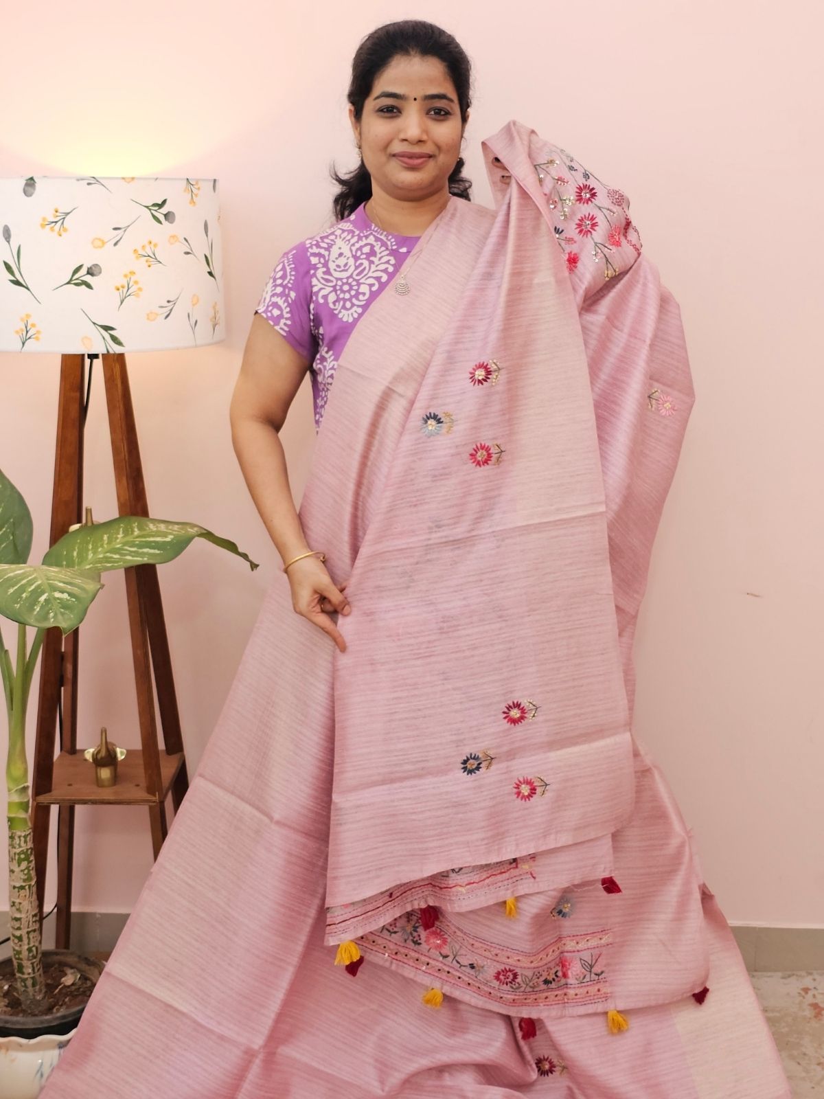 Premium Soft Linen Tissue with Hand Emboridery - Purple